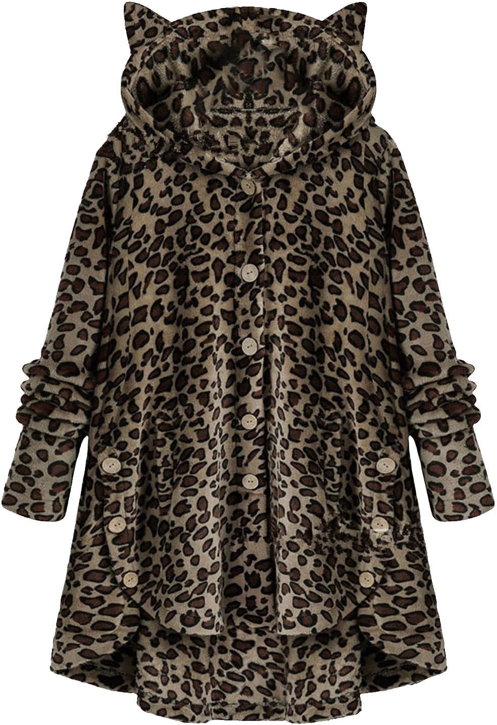 Womens Warm Fleece Jackets Fuzzy Hooded Casual Loose Coats Ladies Fall Winter Cardigan Sweaters Outerwear with Pockets