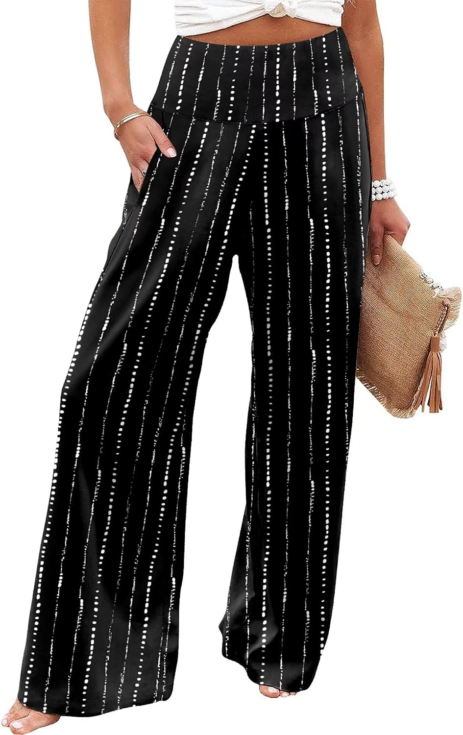 Women's Palazzo Lounge Pants Casual Wide Leg Pants High Waist Flowy Toursers with Pockets