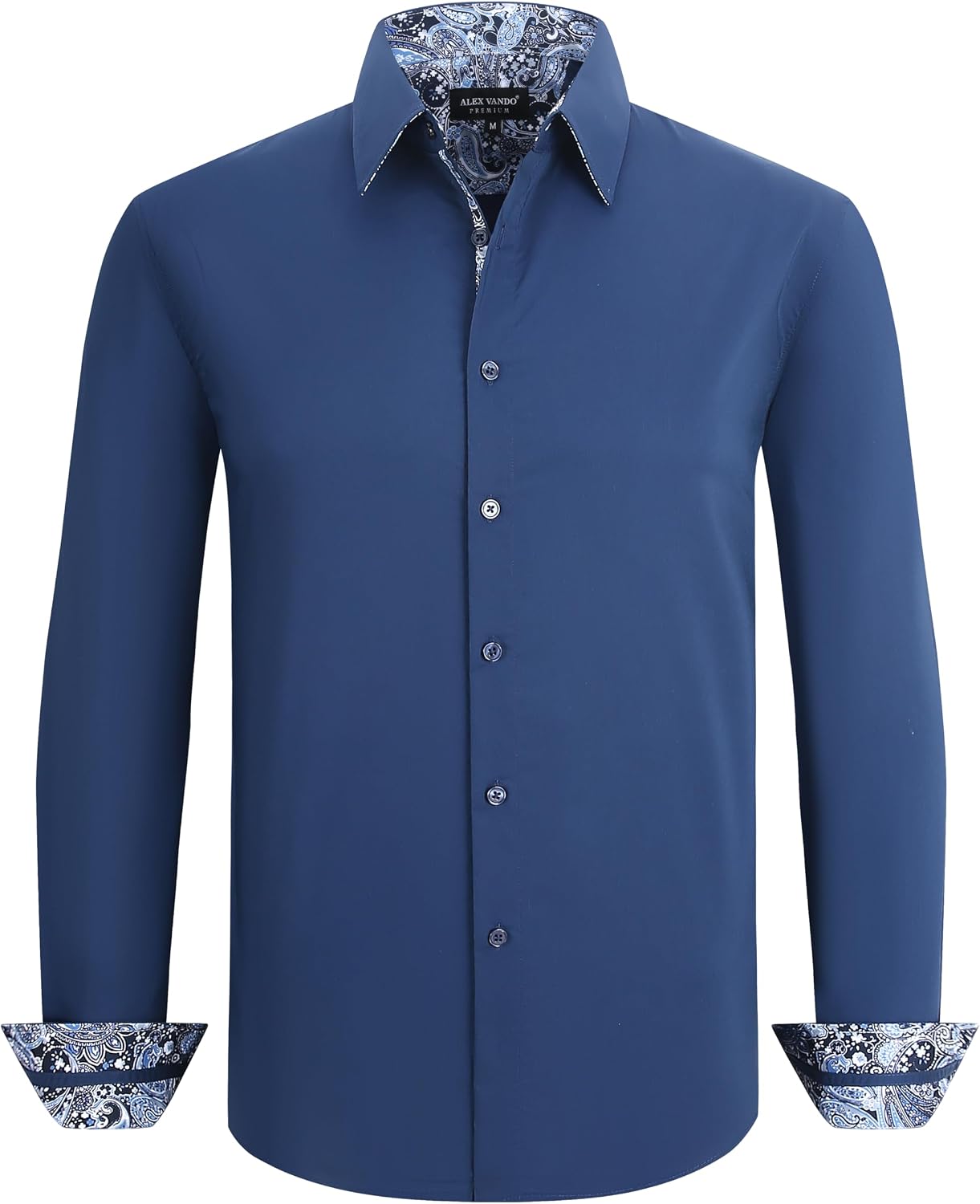 Mens Fashion Regular Fit Cotton Stretch Business Dress Shirt | Soft poplin,paisley inner accents,shape-locking,daily & evening matching