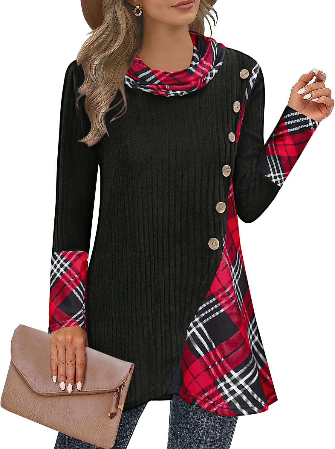 Women's Cowl Neck Pullover Sweaters Lightweight Long Sleeve Tunic Sweatshirts Asymmetric Hem Knit Sweater