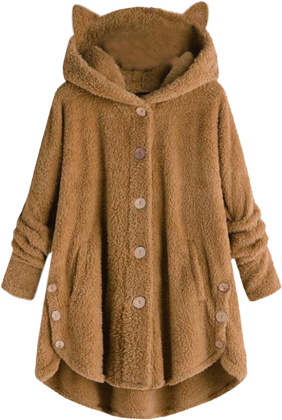 Womens Warm Fleece Jackets Fuzzy Hooded Casual Loose Coats Ladies Fall Winter Cardigan Sweaters Outerwear with Pockets