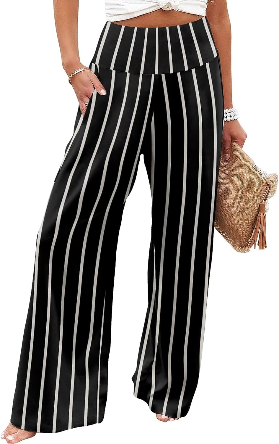 Women's Palazzo Lounge Pants Casual Wide Leg Pants High Waist Flowy Toursers with Pockets