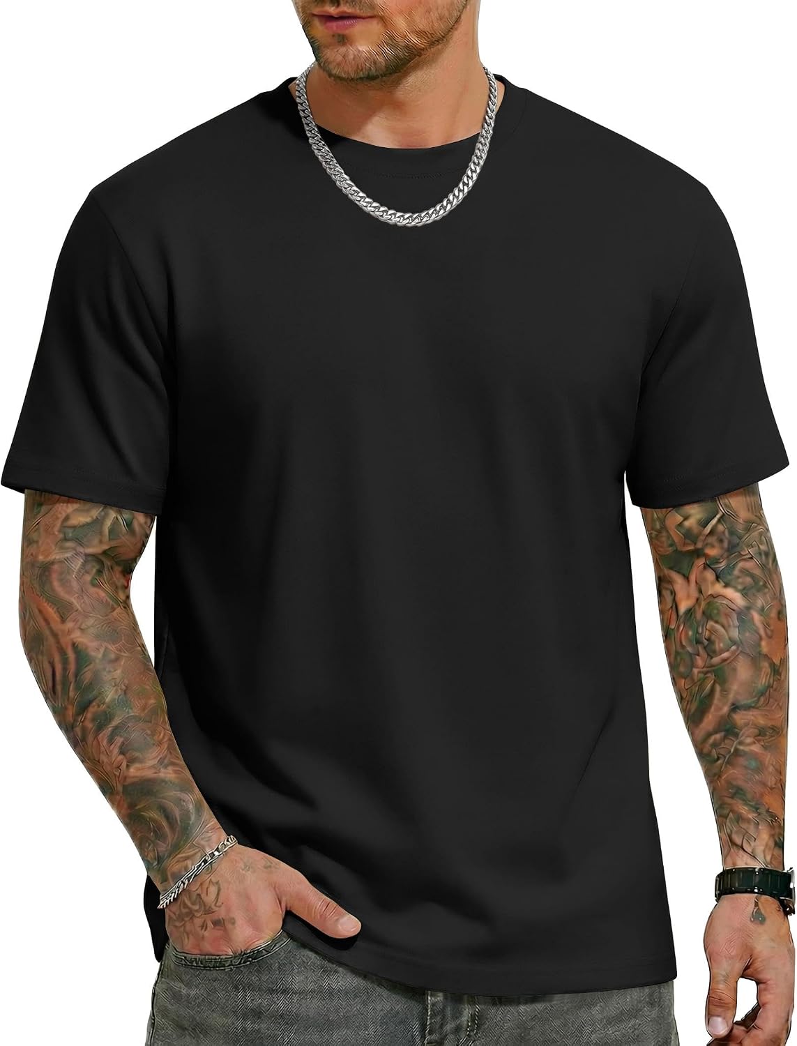 Mens T Shirts Short Sleeve Heavyweight Tshirt Casual Crew Neck Tee Shirts for Men