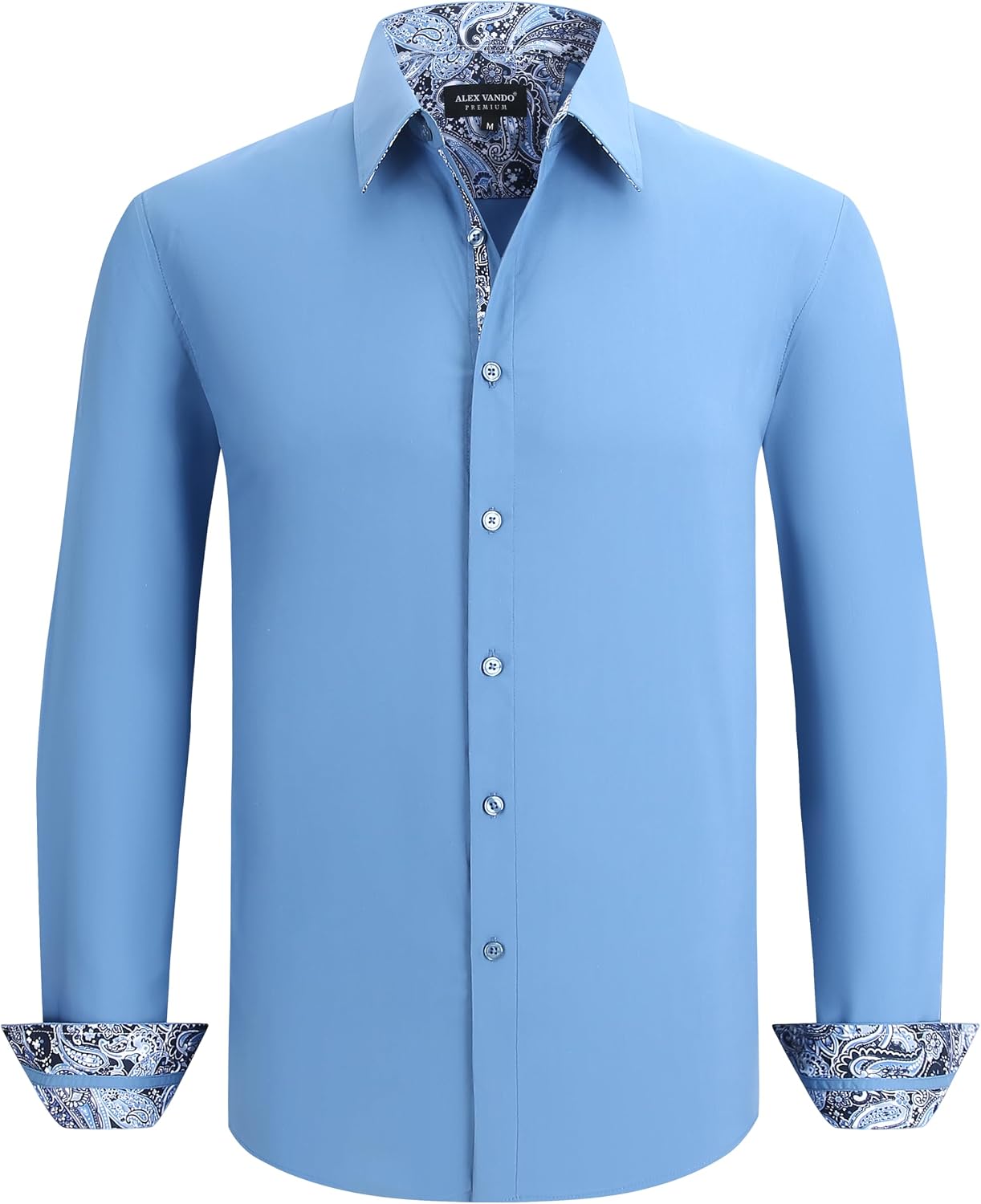 Mens Fashion Regular Fit Cotton Stretch Business Dress Shirt | Soft poplin,paisley inner accents,shape-locking,daily & evening matching