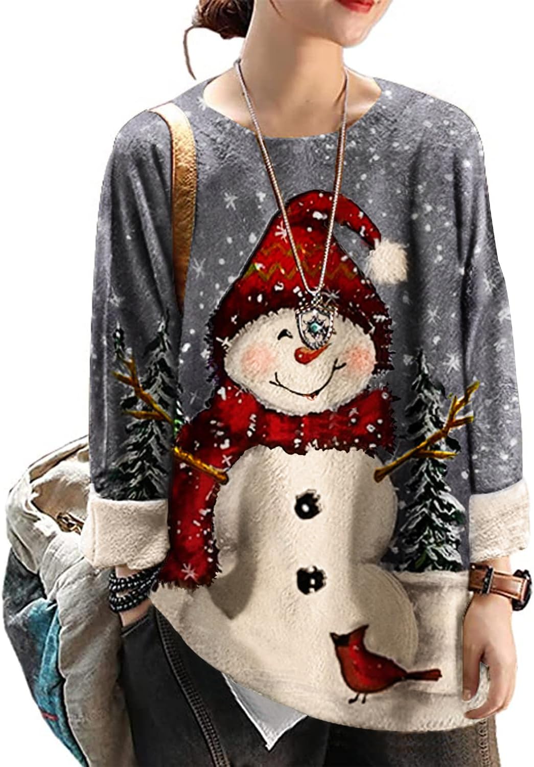 Women Christmas Sweater Graphic Printed Oversized Pullover Sweaters Casual Loose Knit Tops S01
