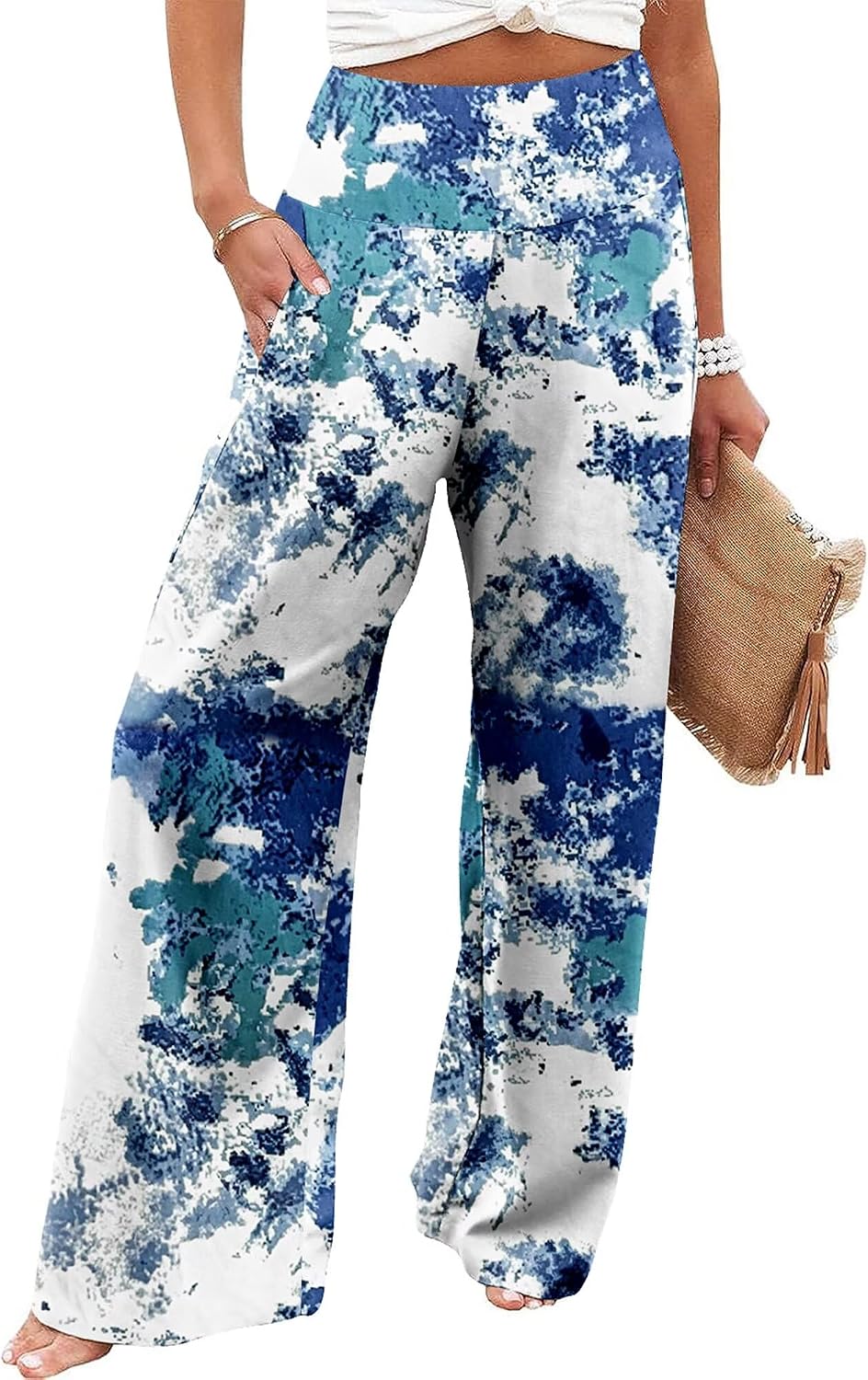 Women's Palazzo Lounge Pants Casual Wide Leg Pants High Waist Flowy Toursers with Pockets