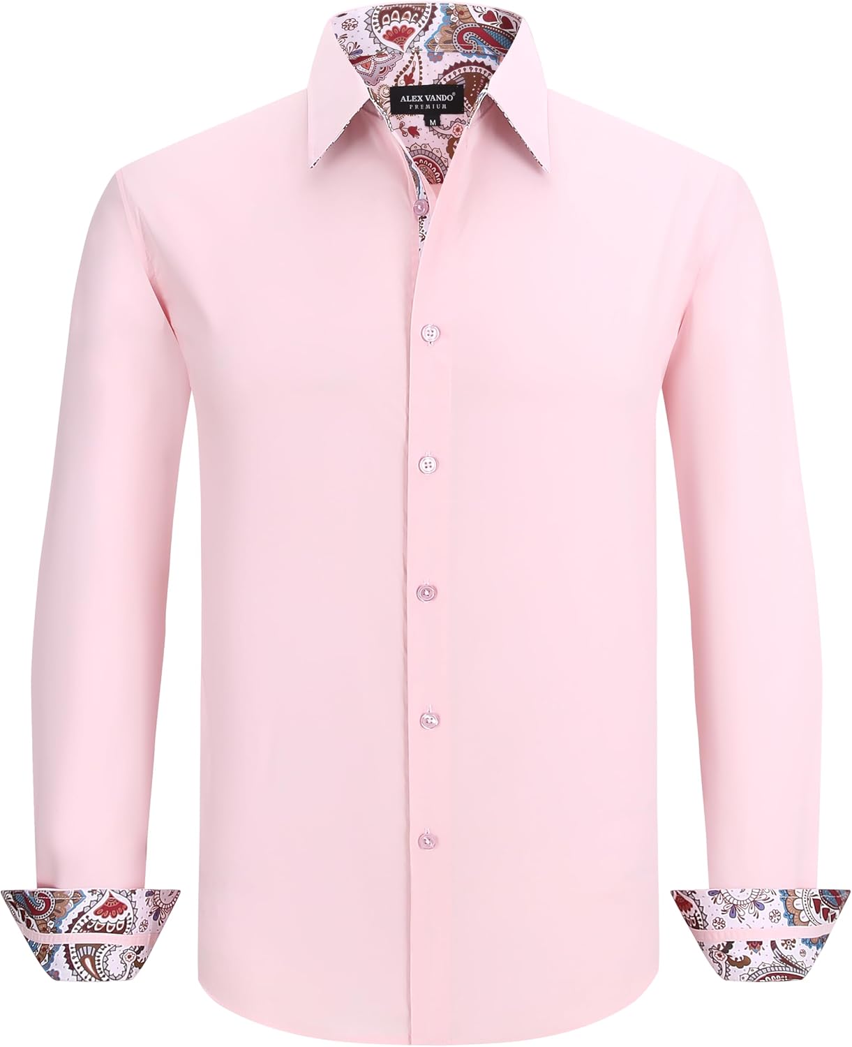 Mens Fashion Regular Fit Cotton Stretch Business Dress Shirt | Soft poplin,paisley inner accents,shape-locking,daily & evening matching