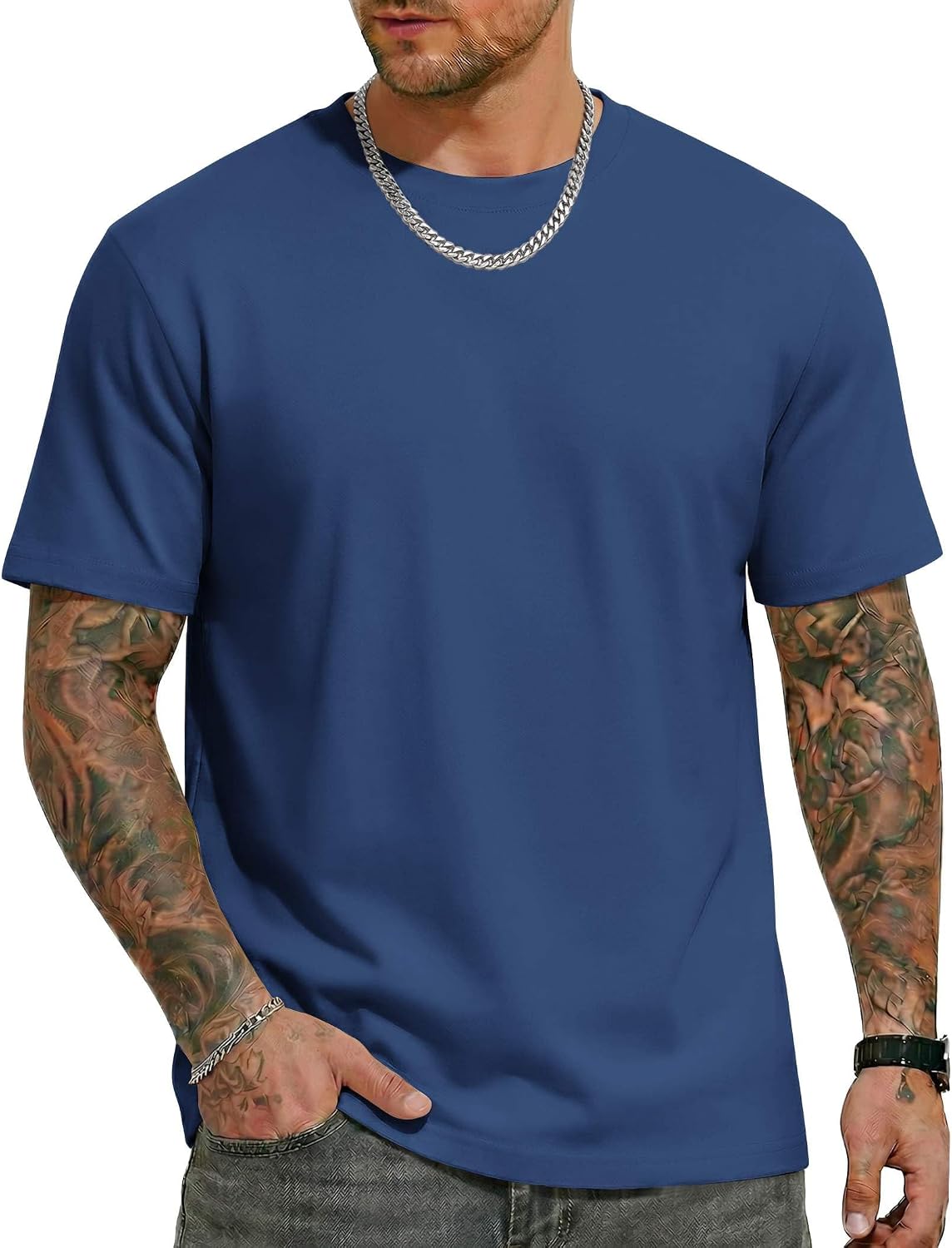 Mens T Shirts Short Sleeve Heavyweight Tshirt Casual Crew Neck Tee Shirts for Men