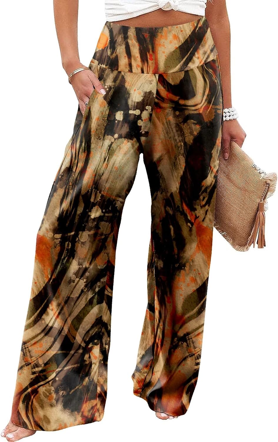 Women's Palazzo Lounge Pants Casual Wide Leg Pants High Waist Flowy Toursers with Pockets