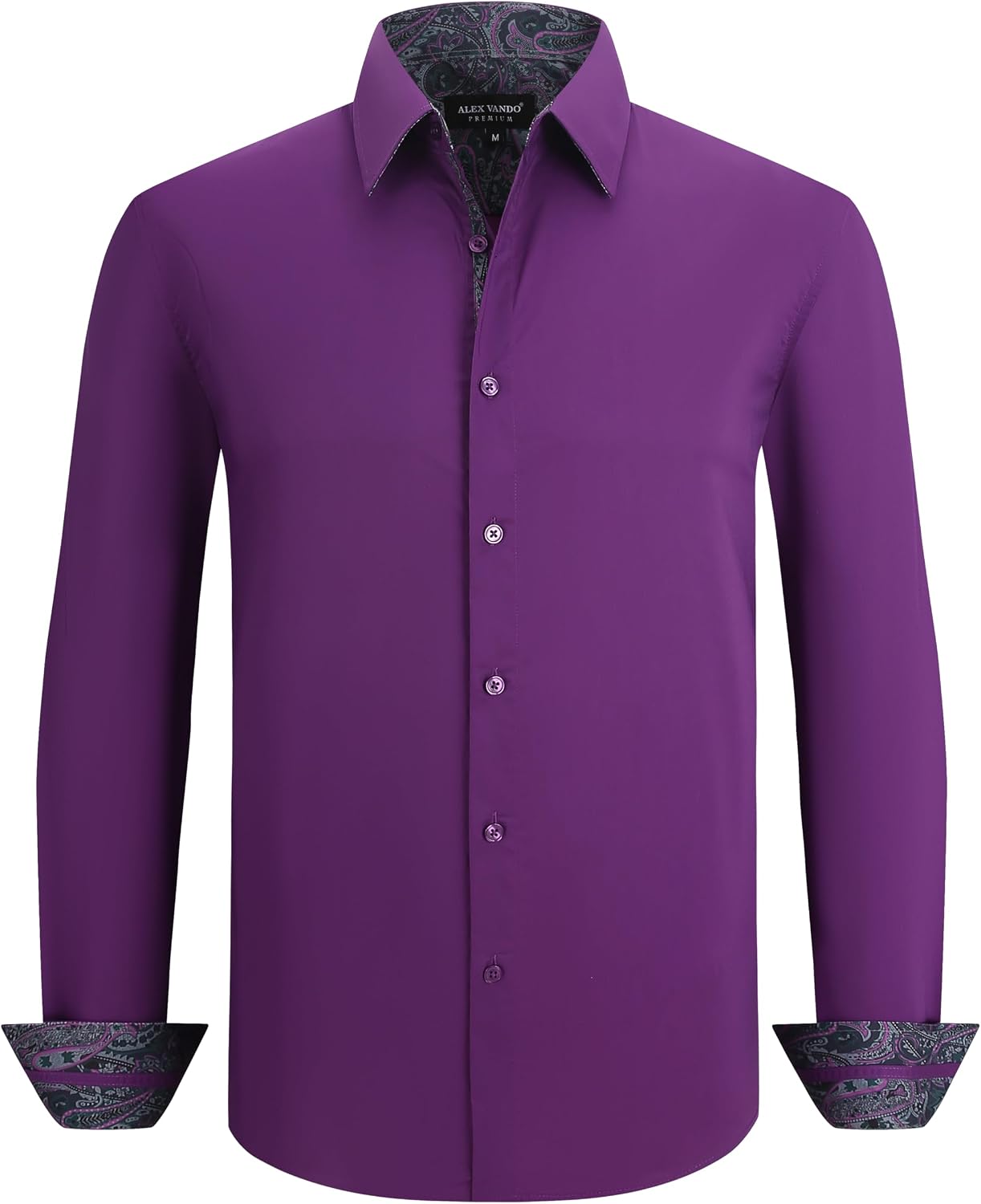 Mens Fashion Regular Fit Cotton Stretch Business Dress Shirt | Soft poplin,paisley inner accents,shape-locking,daily & evening matching