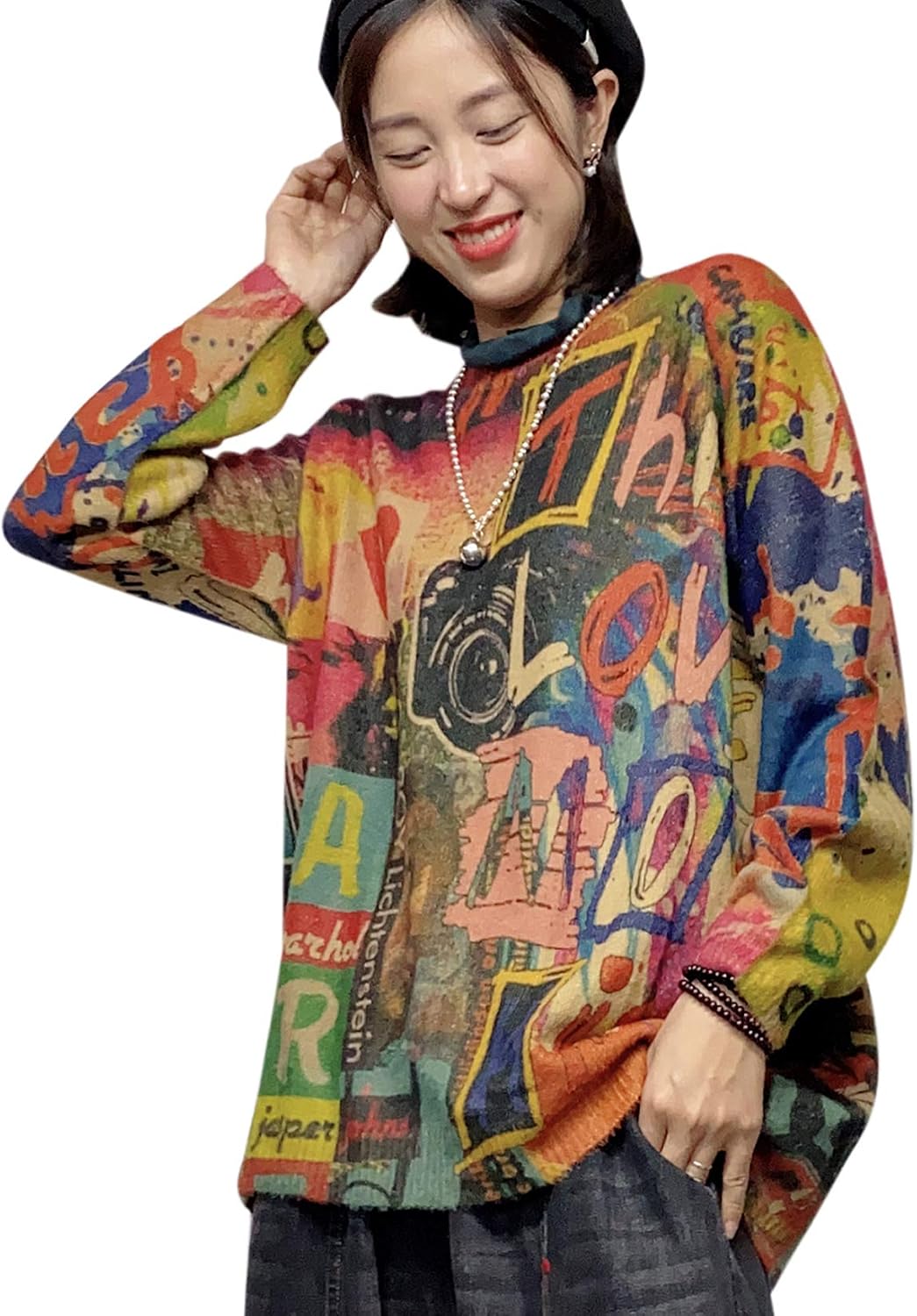 Women Christmas Sweater Graphic Printed Oversized Pullover Sweaters Casual Loose Knit Tops S01