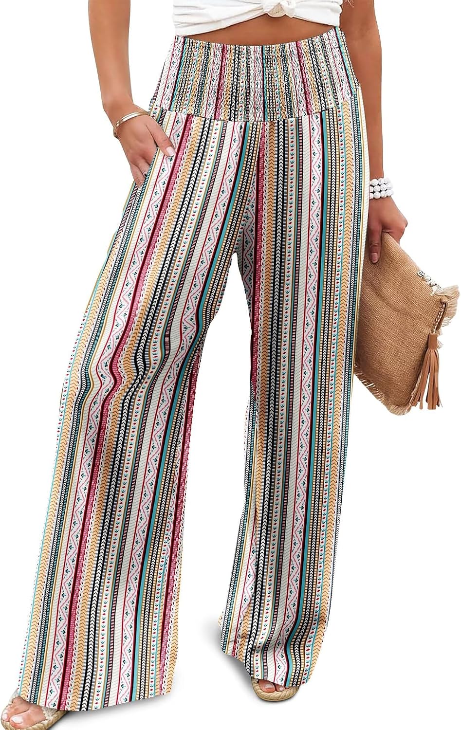 Women's Palazzo Lounge Pants Casual Wide Leg Pants High Waist Flowy Toursers with Pockets