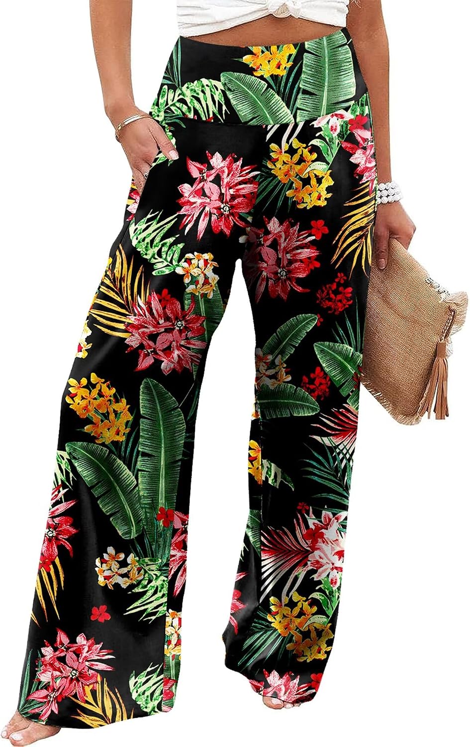 Women's Palazzo Lounge Pants Casual Wide Leg Pants High Waist Flowy Toursers with Pockets