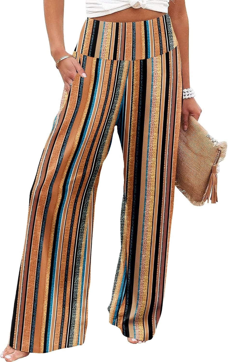 Women's Palazzo Lounge Pants Casual Wide Leg Pants High Waist Flowy Toursers with Pockets