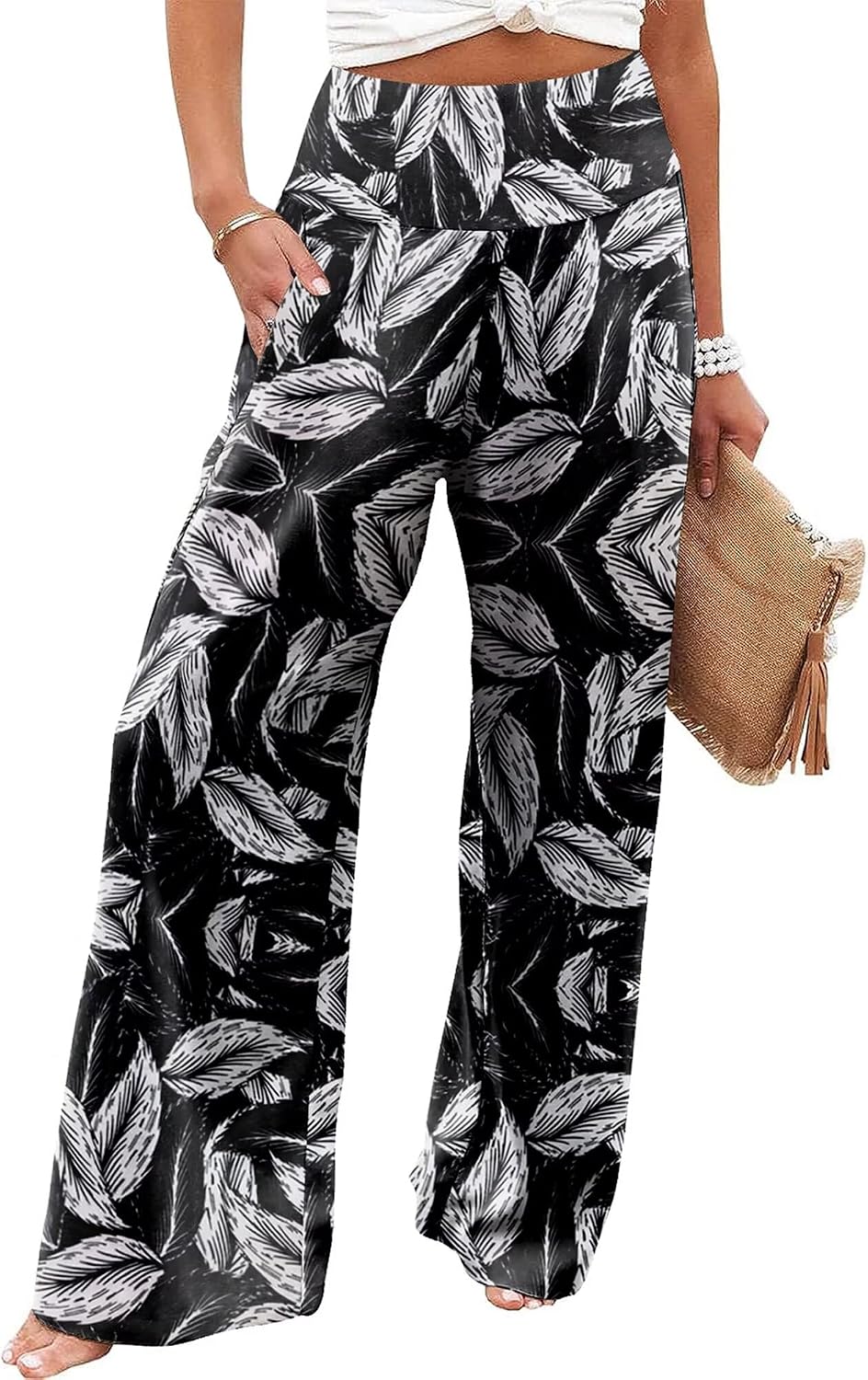 Women's Palazzo Lounge Pants Casual Wide Leg Pants High Waist Flowy Toursers with Pockets