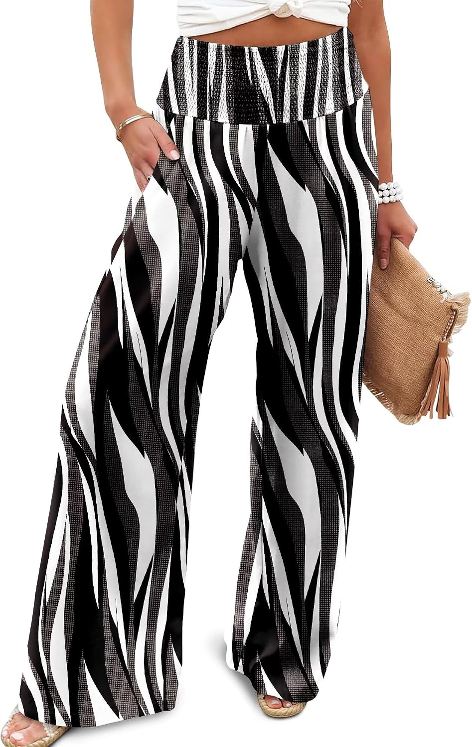 Women's Palazzo Lounge Pants Casual Wide Leg Pants High Waist Flowy Toursers with Pockets