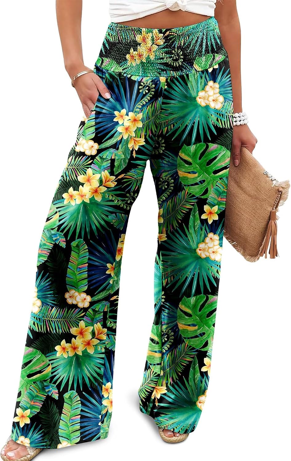 Women's Palazzo Lounge Pants Casual Wide Leg Pants High Waist Flowy Toursers with Pockets