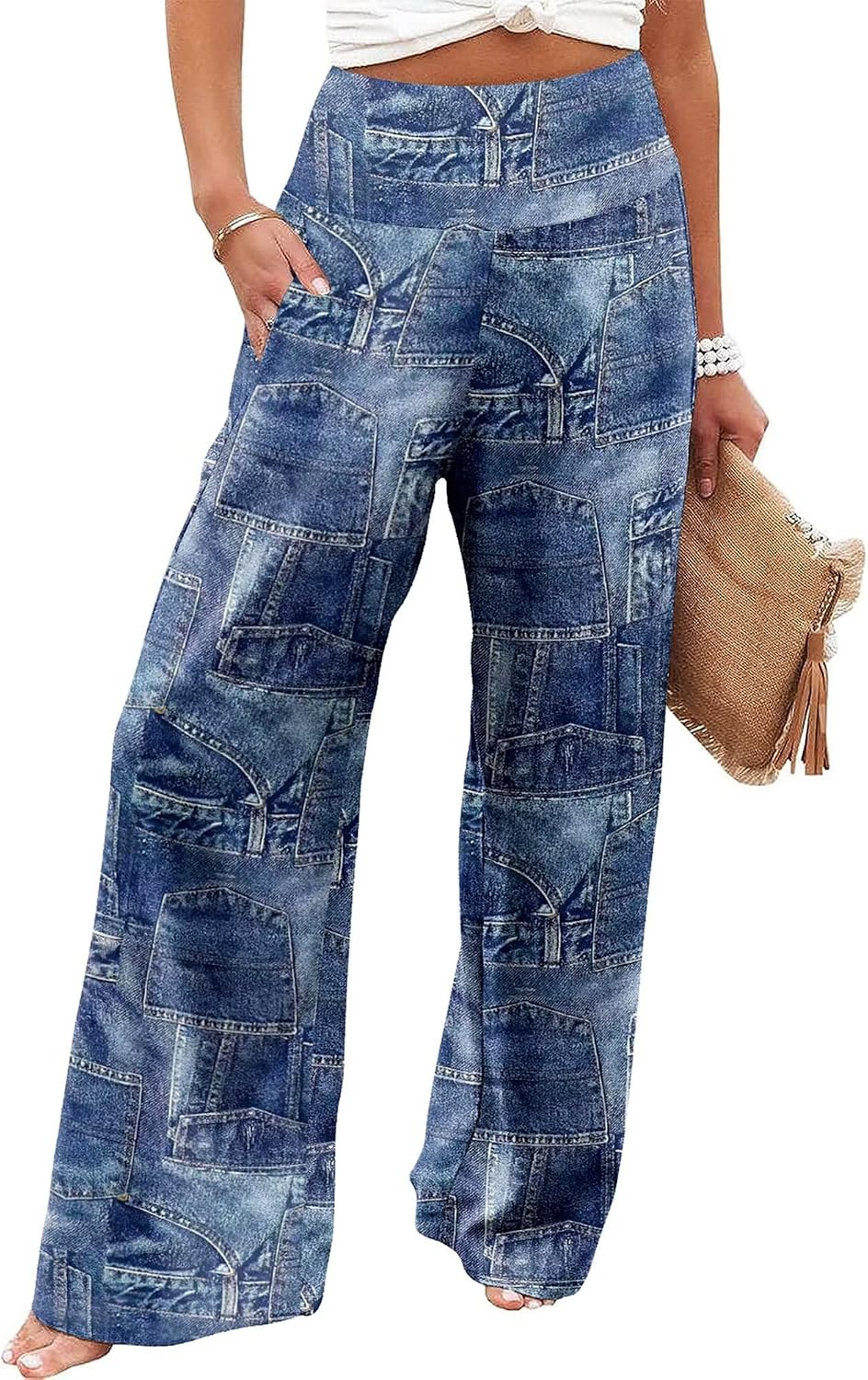 Women's Palazzo Lounge Pants Casual Wide Leg Pants High Waist Flowy Toursers with Pockets