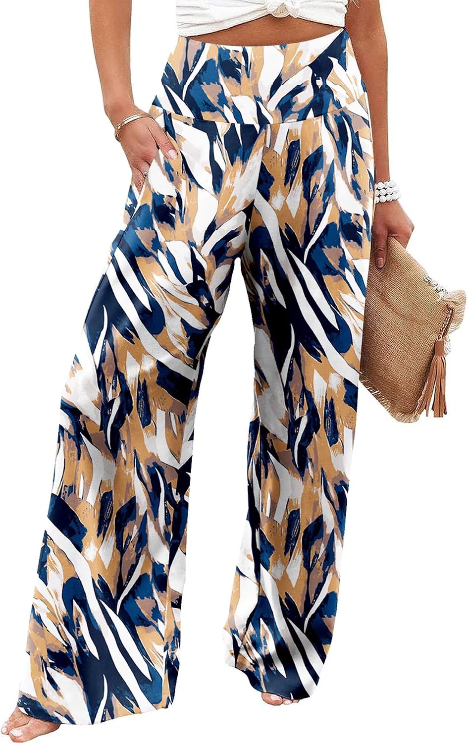 Women's Palazzo Lounge Pants Casual Wide Leg Pants High Waist Flowy Toursers with Pockets