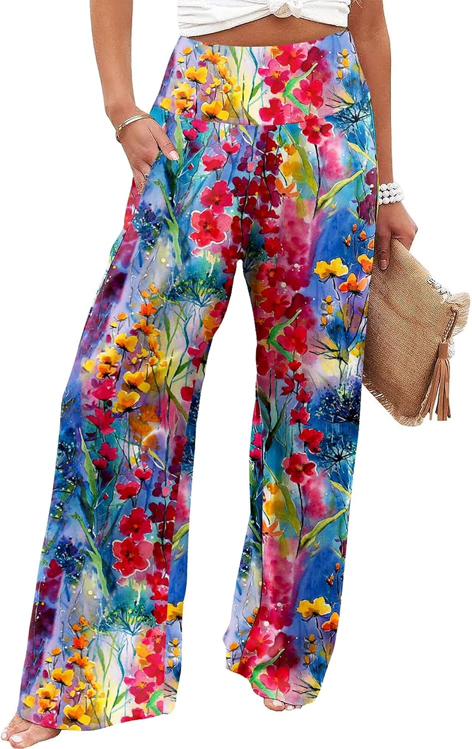 Women's Palazzo Lounge Pants Casual Wide Leg Pants High Waist Flowy Toursers with Pockets