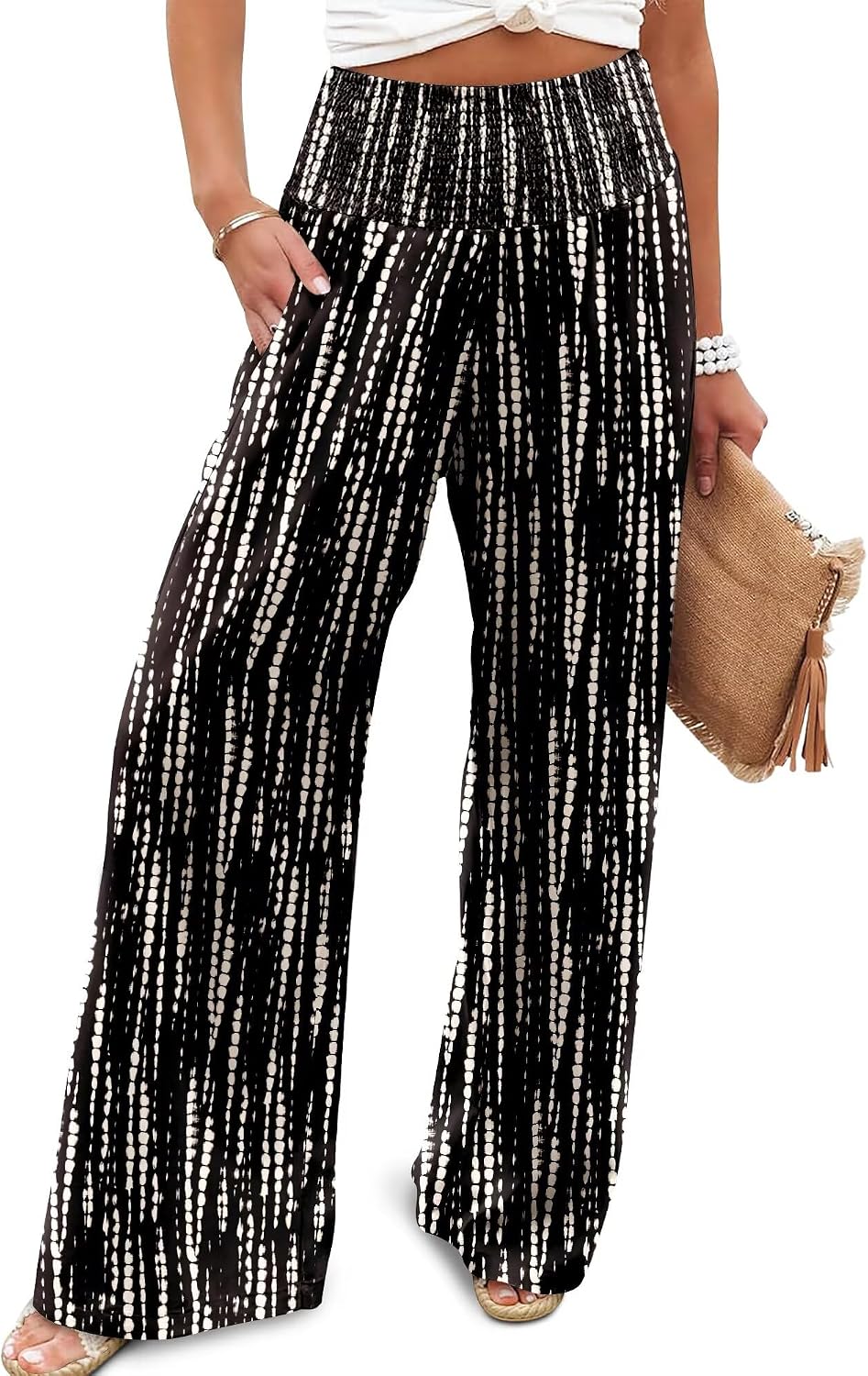 Women's Palazzo Lounge Pants Casual Wide Leg Pants High Waist Flowy Toursers with Pockets