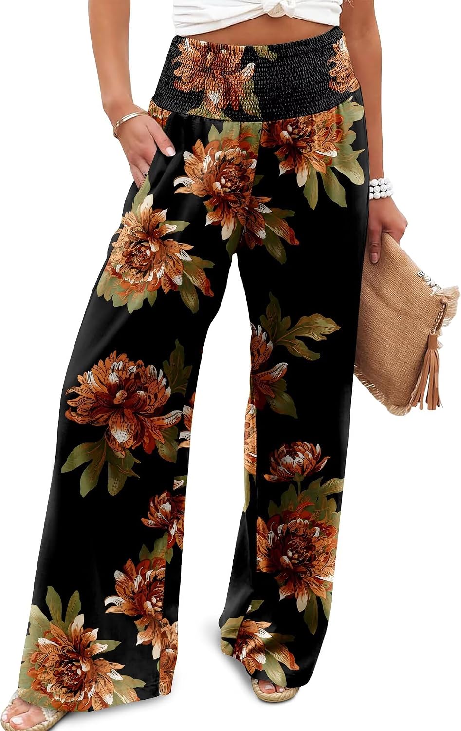 Women's Palazzo Lounge Pants Casual Wide Leg Pants High Waist Flowy Toursers with Pockets