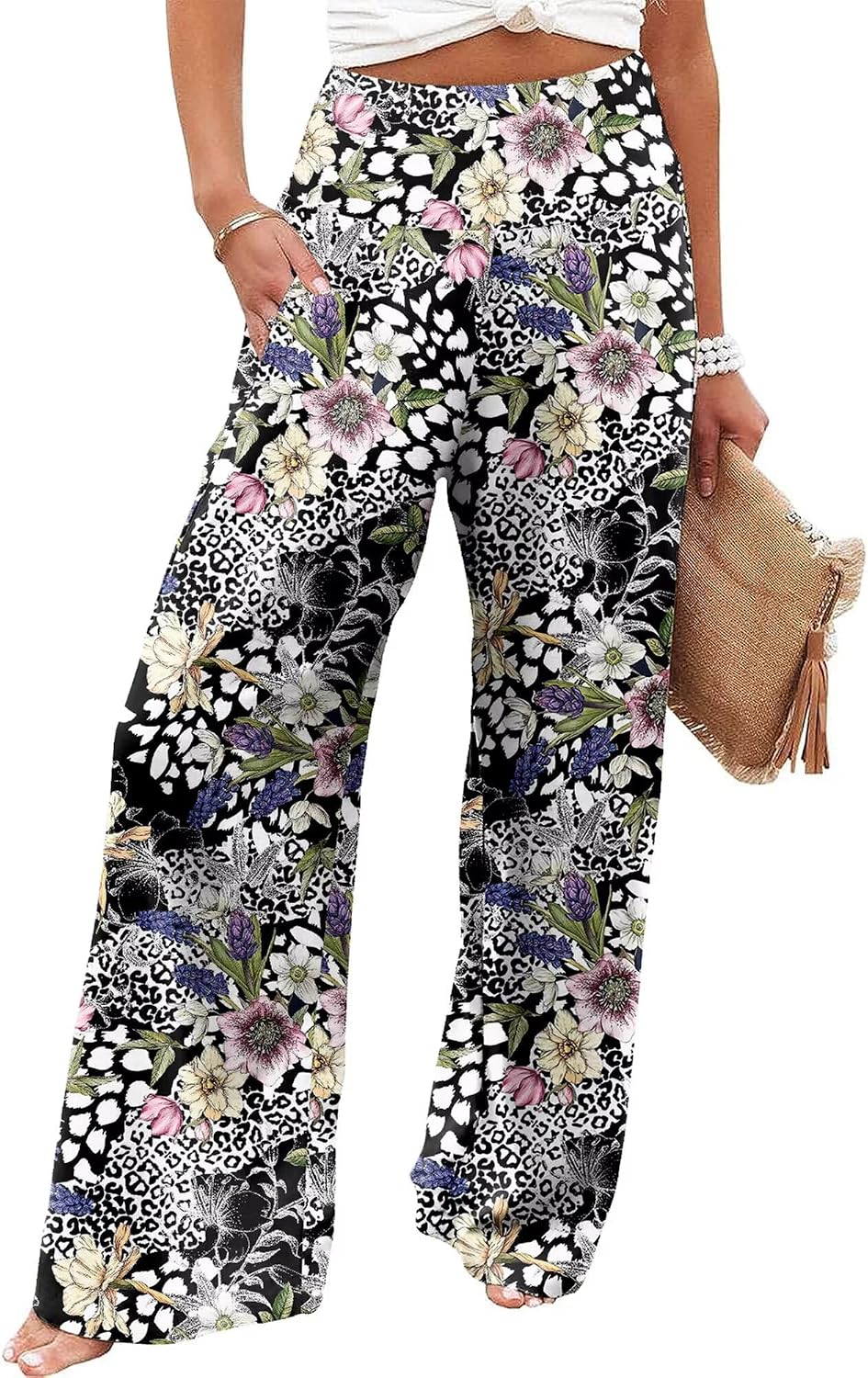 Women's Palazzo Lounge Pants Casual Wide Leg Pants High Waist Flowy Toursers with Pockets