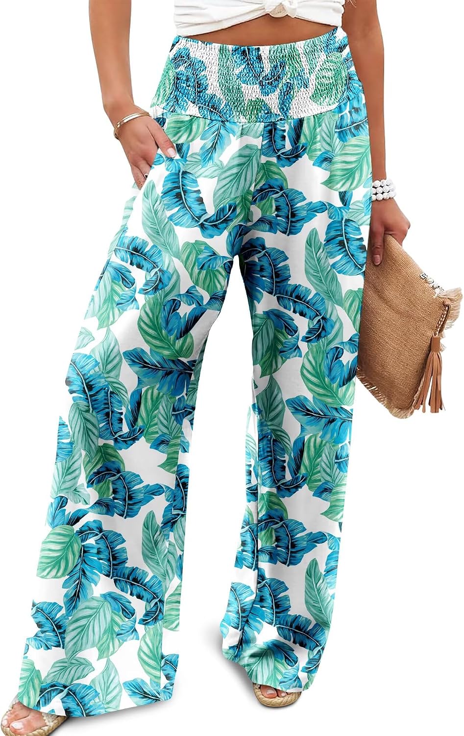 Women's Palazzo Lounge Pants Casual Wide Leg Pants High Waist Flowy Toursers with Pockets