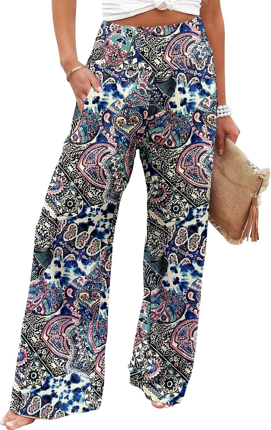 Women's Palazzo Lounge Pants Casual Wide Leg Pants High Waist Flowy Toursers with Pockets