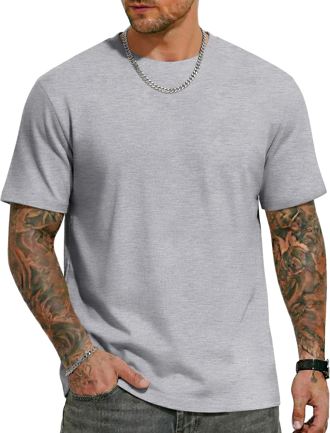 Mens T Shirts Short Sleeve Heavyweight Tshirt Casual Crew Neck Tee Shirts for Men