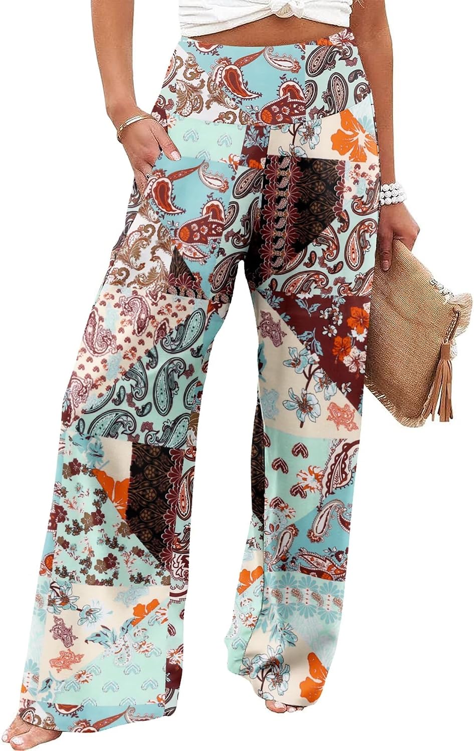 Women's Palazzo Lounge Pants Casual Wide Leg Pants High Waist Flowy Toursers with Pockets