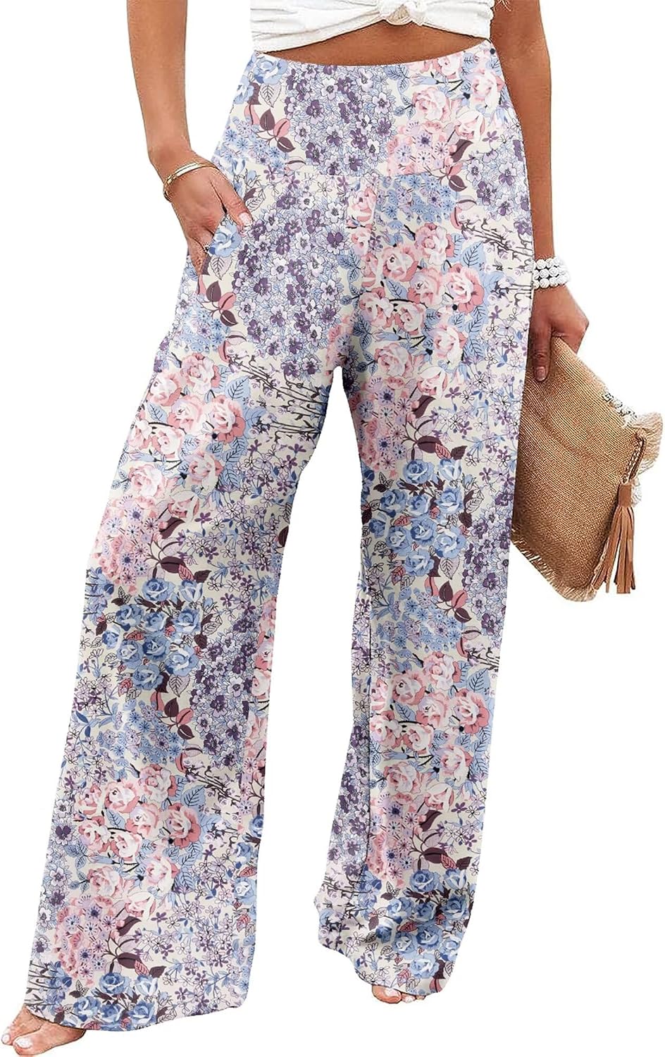 Women's Palazzo Lounge Pants Casual Wide Leg Pants High Waist Flowy Toursers with Pockets