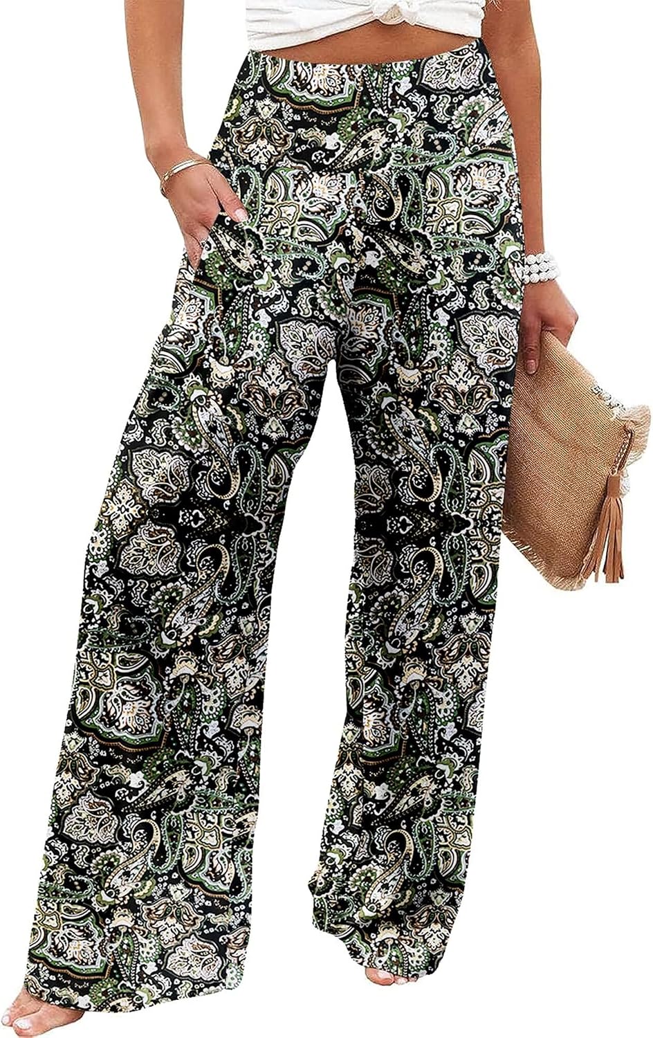 Women's Palazzo Lounge Pants Casual Wide Leg Pants High Waist Flowy Toursers with Pockets