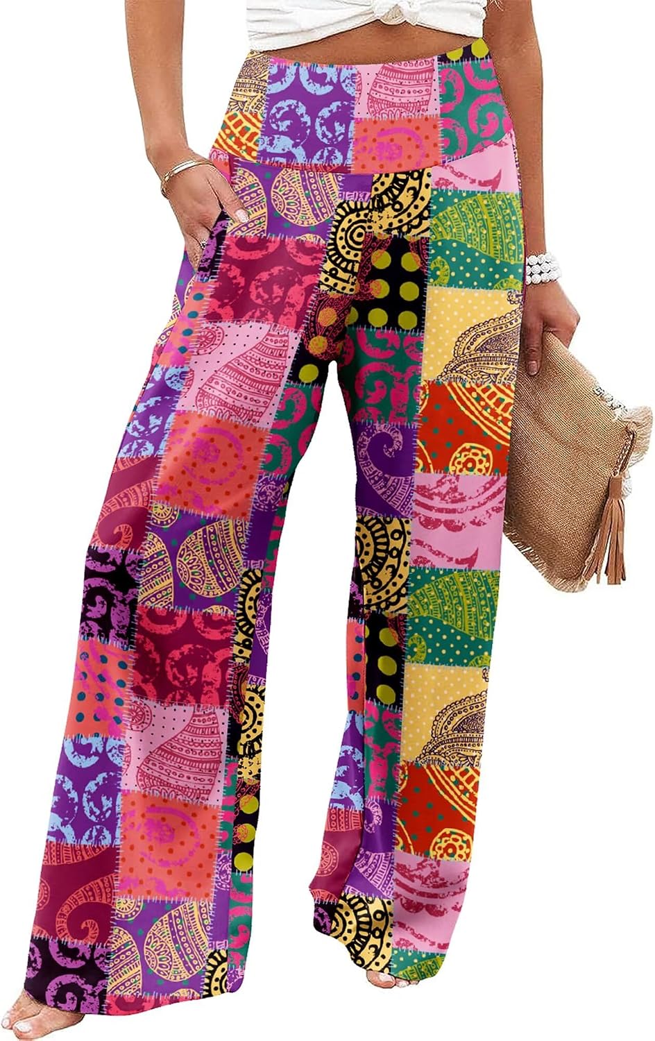 Women's Palazzo Lounge Pants Casual Wide Leg Pants High Waist Flowy Toursers with Pockets