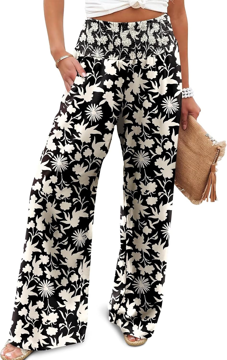 Women's Palazzo Lounge Pants Casual Wide Leg Pants High Waist Flowy Toursers with Pockets