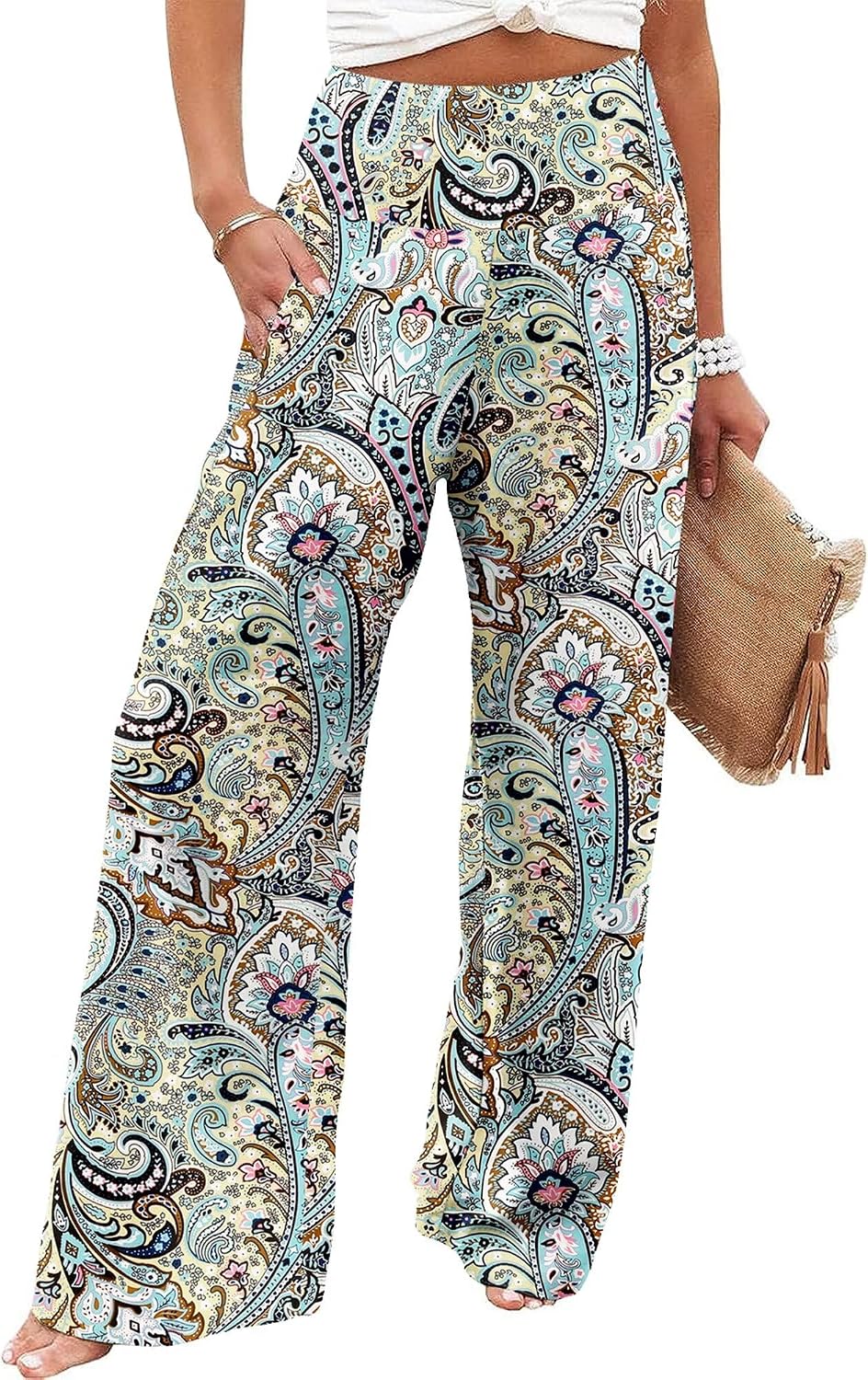 Women's Palazzo Lounge Pants Casual Wide Leg Pants High Waist Flowy Toursers with Pockets