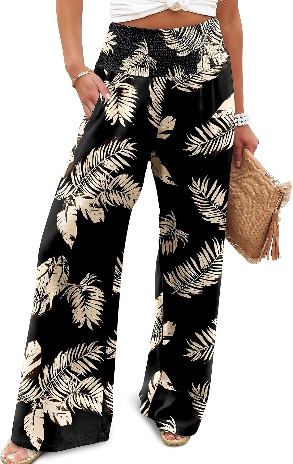 Women's Palazzo Lounge Pants Casual Wide Leg Pants High Waist Flowy Toursers with Pockets