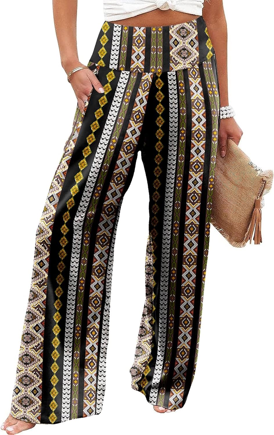 Women's Palazzo Lounge Pants Casual Wide Leg Pants High Waist Flowy Toursers with Pockets