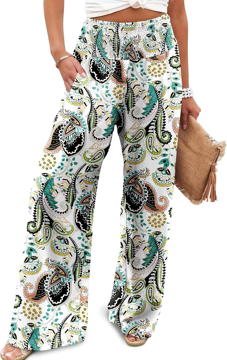 Women's Palazzo Lounge Pants Casual Wide Leg Pants High Waist Flowy Toursers with Pockets