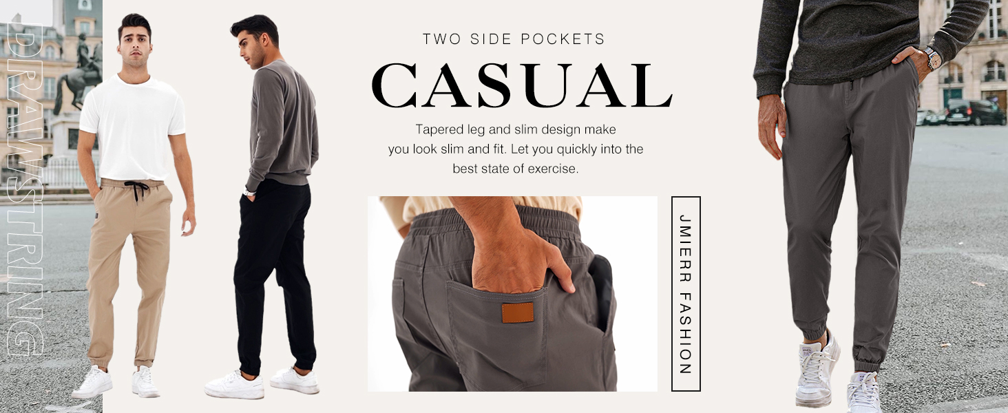 MIERR Mens Casual Joggers Pants - Cotton Drawstring Chino Cargo Pants