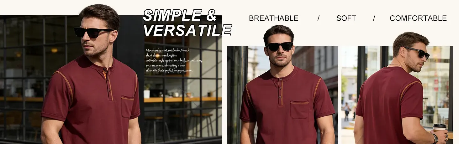 Men&amp;#39;s Henley Shirt Short Sleeve T-Shirt Casual Pullover Summer Lightweight Tee Shirts with Button