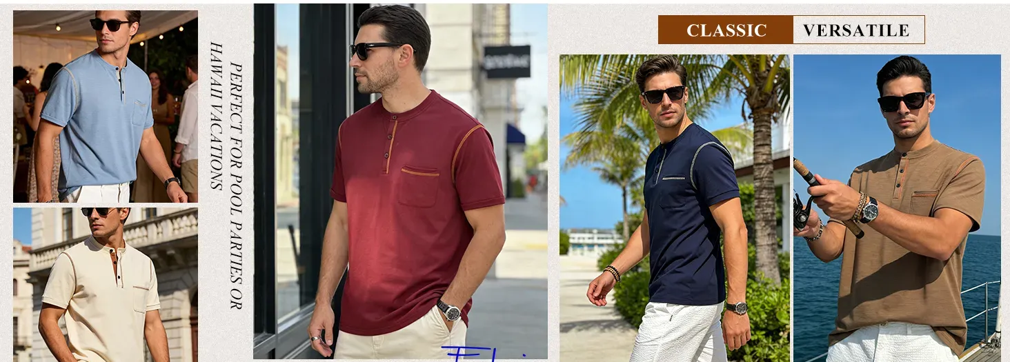 Mens Henley Shirt Short Sleeve T-Shirt Casual Pullover Summer Lightweight Tee Shirts with Button