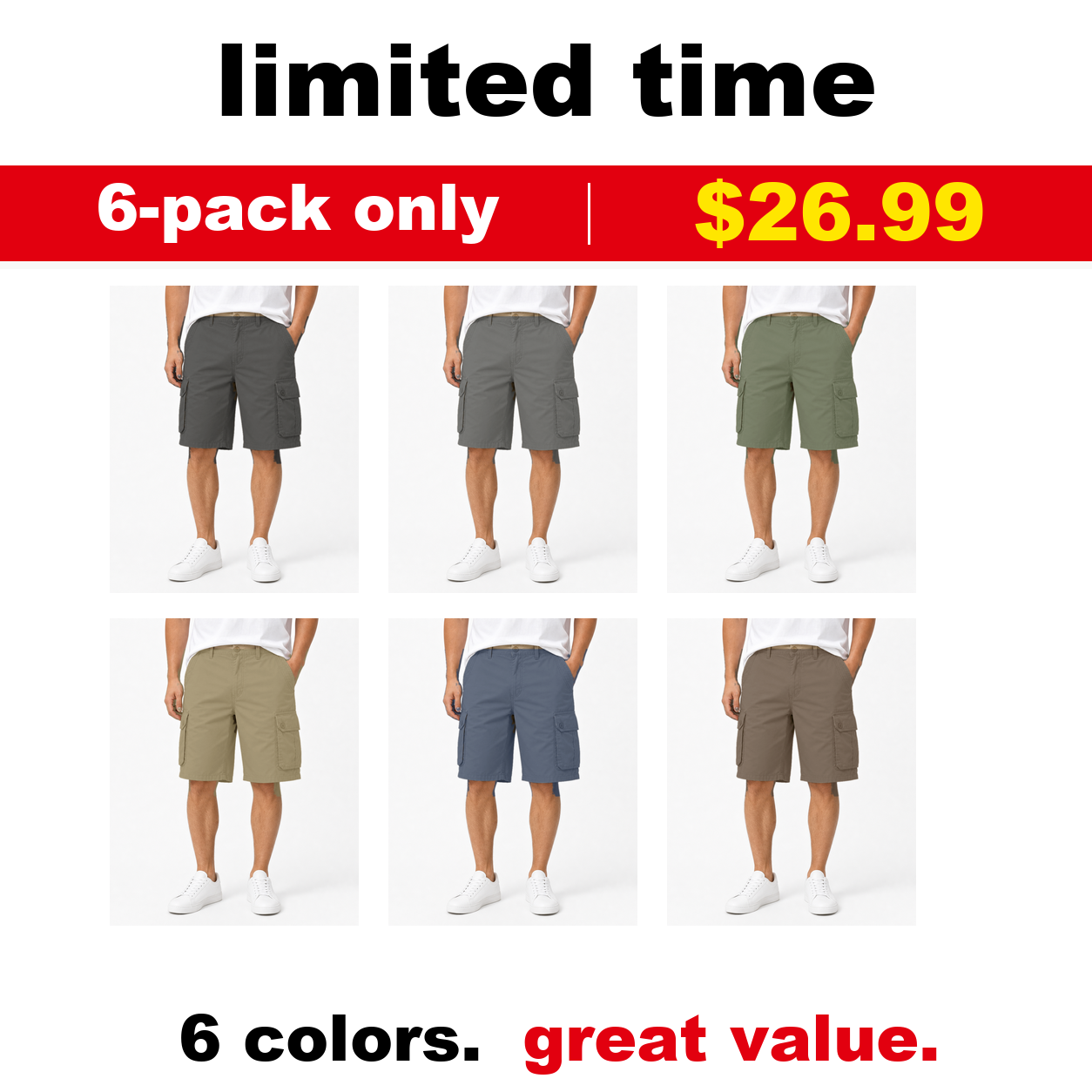 Pack & Save Men's Light Khaki Cargo Shorts, Button Fly Multi-Pocket Utility Summer Shorts