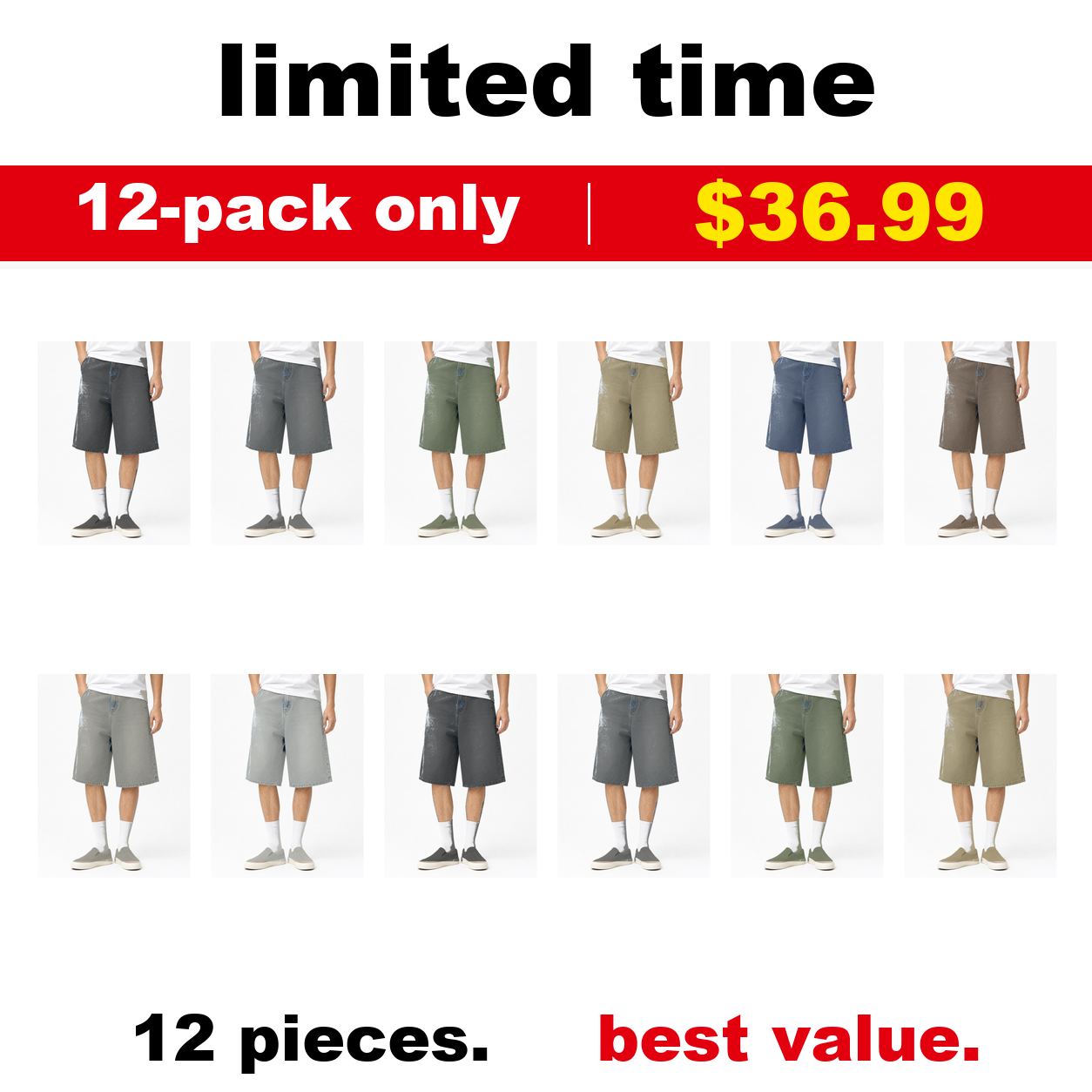 Pack & Save Men's Light Blue Baggy Denim Shorts, Washed Relaxed Fit Streetwear Jean Shorts