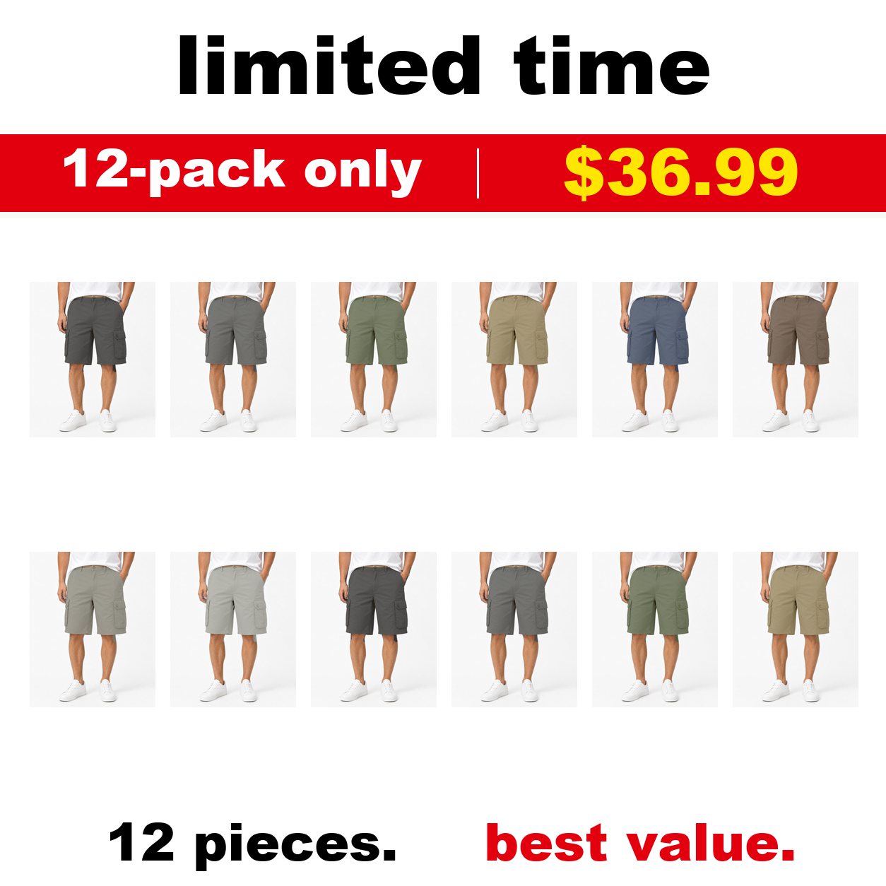 Pack & Save Men's Light Khaki Cargo Shorts, Button Fly Multi-Pocket Utility Summer Shorts