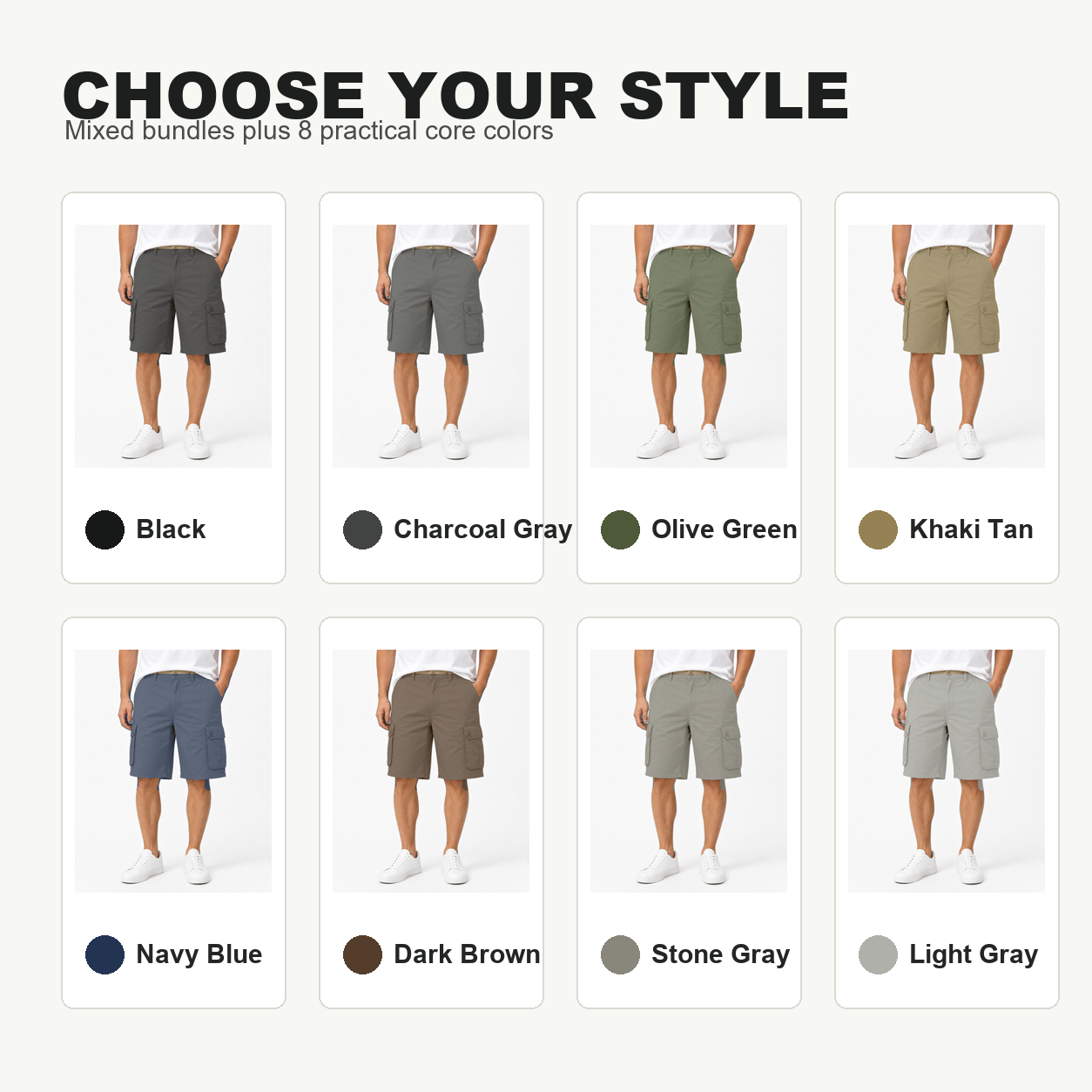 Pack & Save Men's Light Khaki Cargo Shorts, Button Fly Multi-Pocket Utility Summer Shorts
