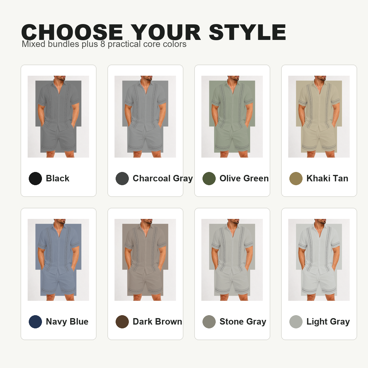 Pack & Save Men's Embroidered Resort Shirt and Shorts Set, Short Sleeve Button-Up Vacation Outfit