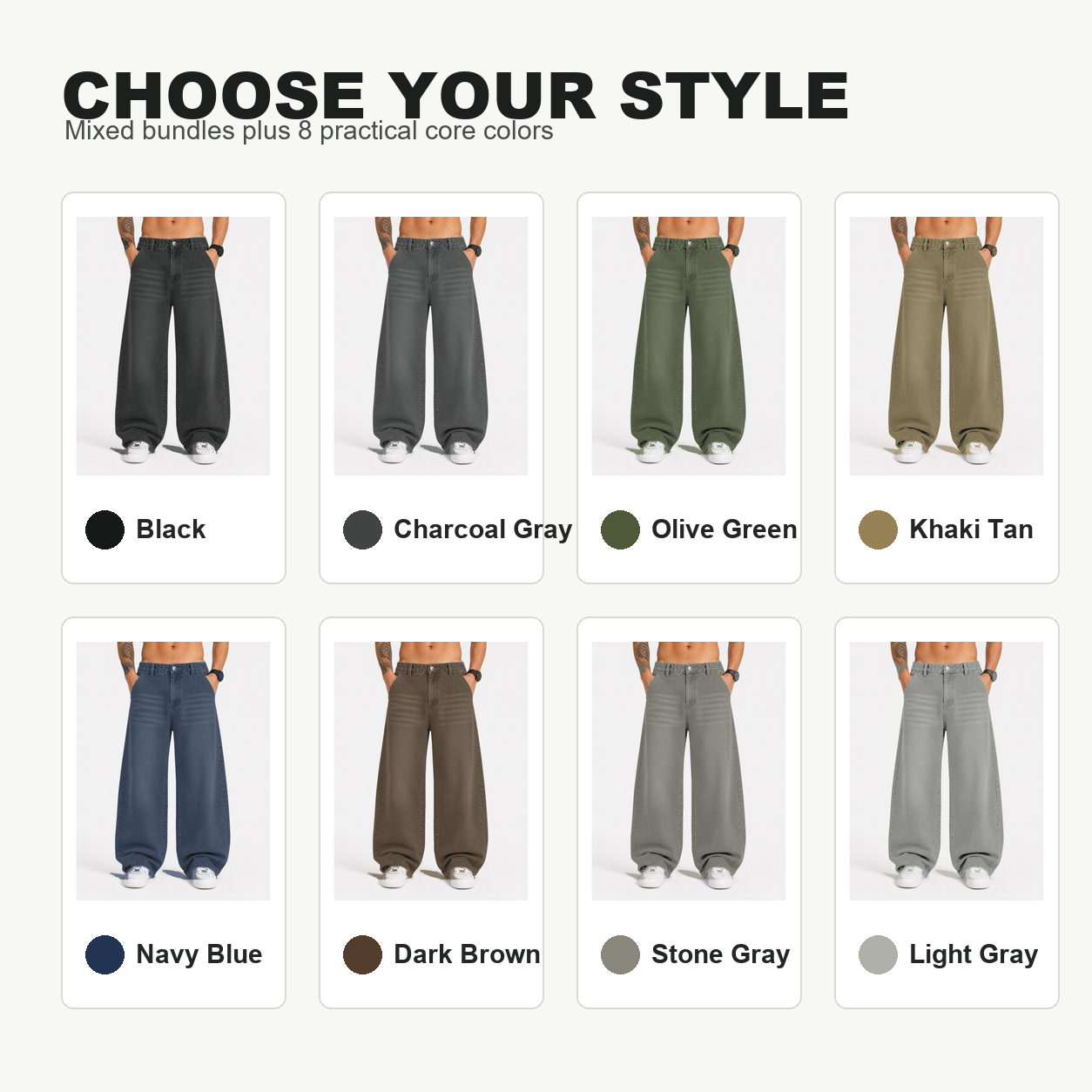 Pack & Save Men's Washed Gray Baggy Wide Leg Jeans, Relaxed Fit Streetwear Denim Pants