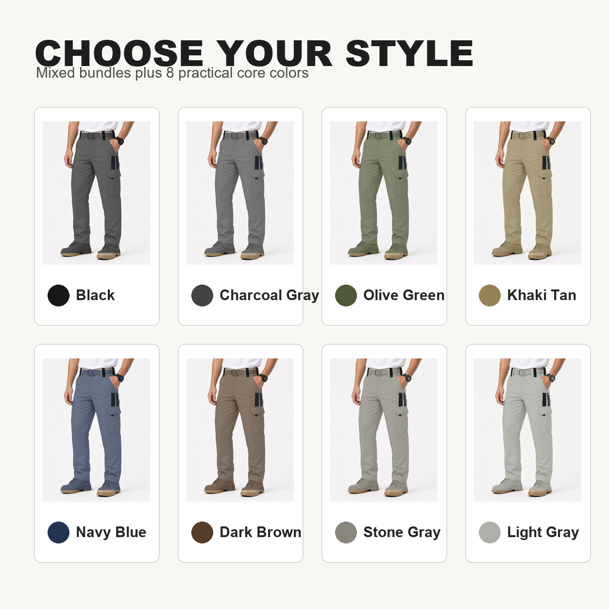 Pack & Save Men's Lightweight Tactical Cargo Work Pants, Built-In Belt Utility Pants with Multi-Pocket Storage