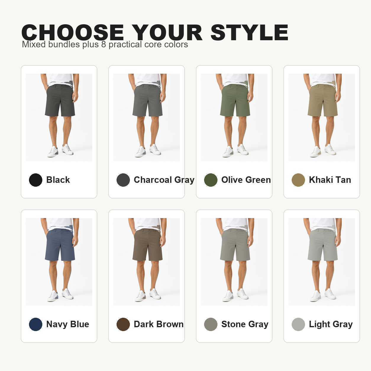 Pack & Save Men's Khaki Flat Front Chino Shorts, Stretch Casual Golf Shorts with Slant Pockets